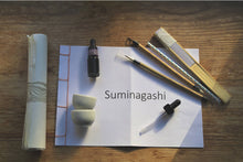 Load image into Gallery viewer, Tools and instructions from the suminagashi starter kit.

