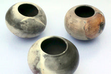 Load image into Gallery viewer, Three unique smoke-fired ceramic bowls.
