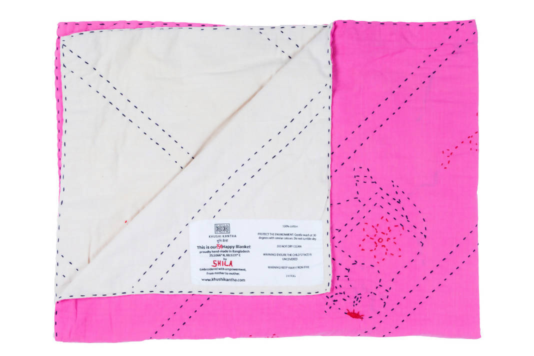 Hand-stitched, multi-purpose baby blanket - Dinajpur (Elephant) Design